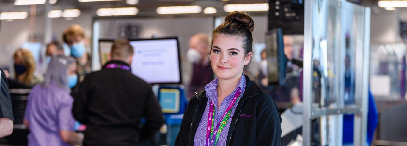 Woman in security hall